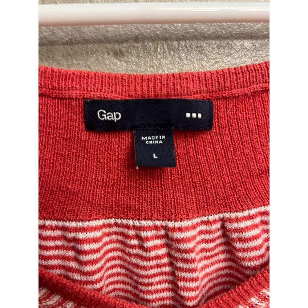 GAP Vintage Striped Knit Sweater Top Red White 3/4 Sleeve V-Neck Casual Size L - Picture 5 of 12